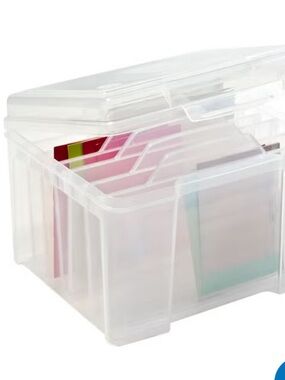 NWT The Container Store IRIS Clear Card Storage Box With Clear Dividers